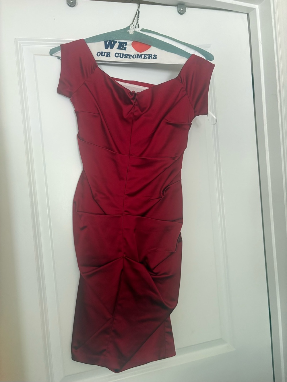 Betsy & Adam Deep Red Off-Shoulder Sheath Mini Dress
